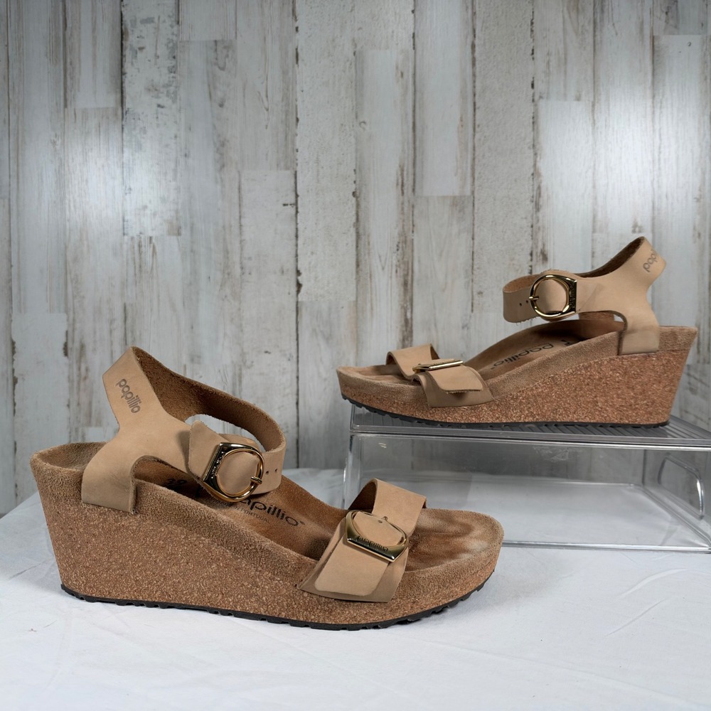 Birkenstock Papillio Soley Ring Buckle Wedge Sandals sandcastle leather Women 39